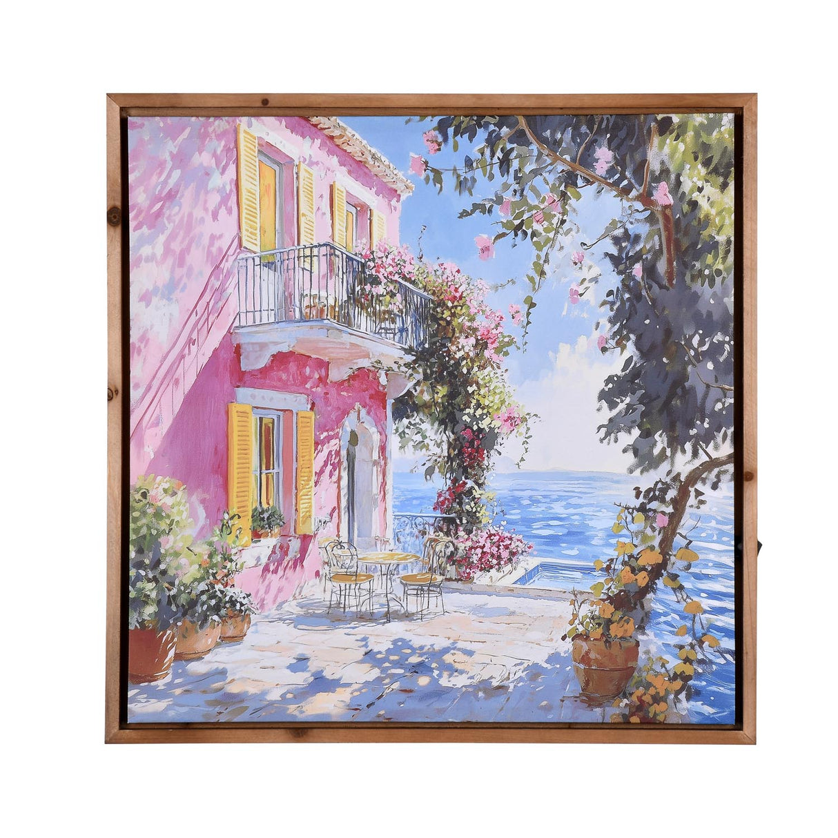 Beachside Bungalow Canvas Wall Painting with LED Light- Pink