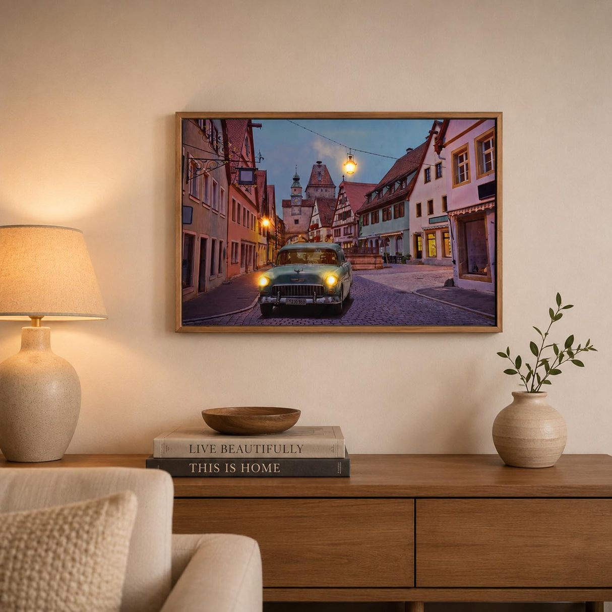 Classic Drive Canvas Wall Painting with LED Light- Multicolor
