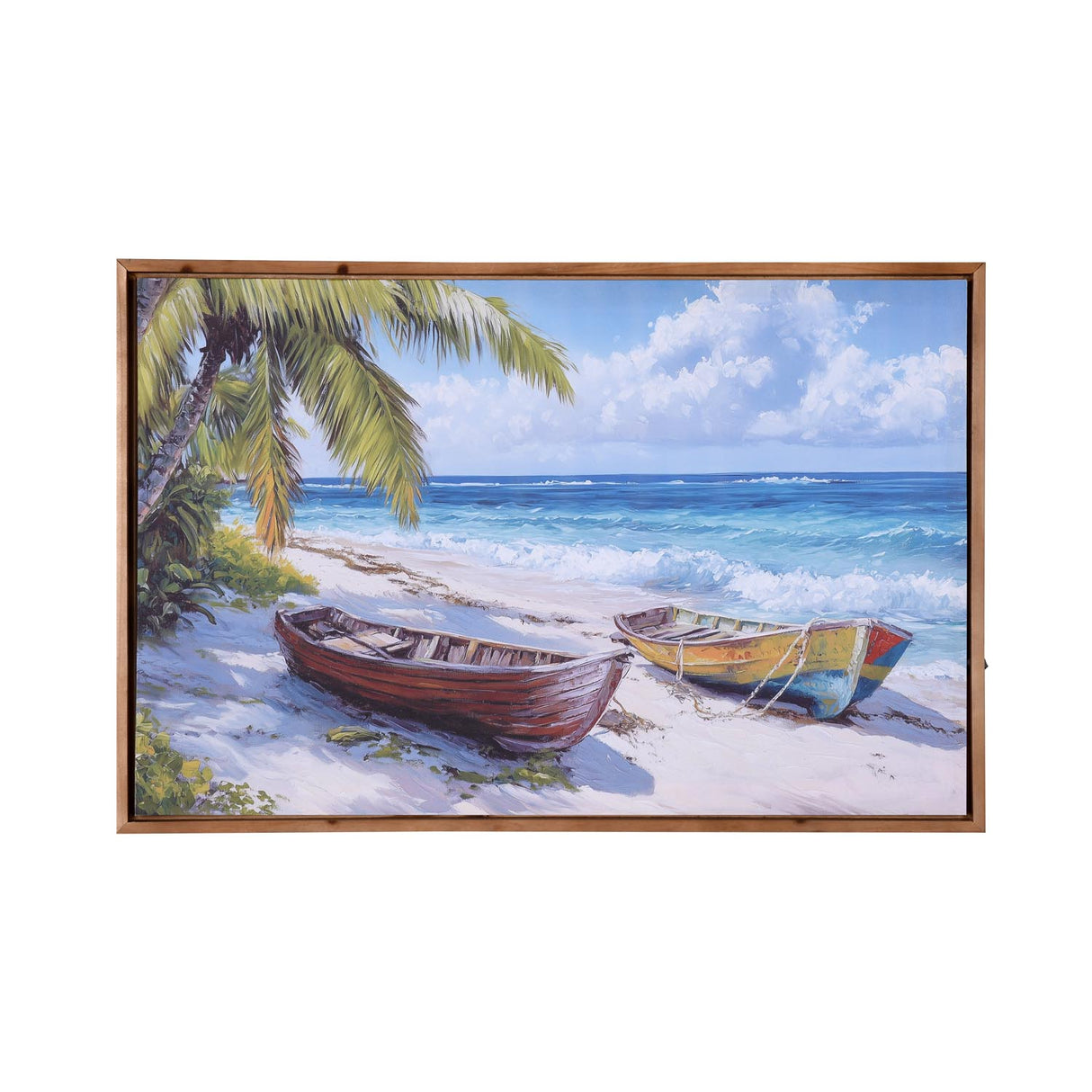 Beach Boat Canvas Wall Painting with LED Light- Multicolor