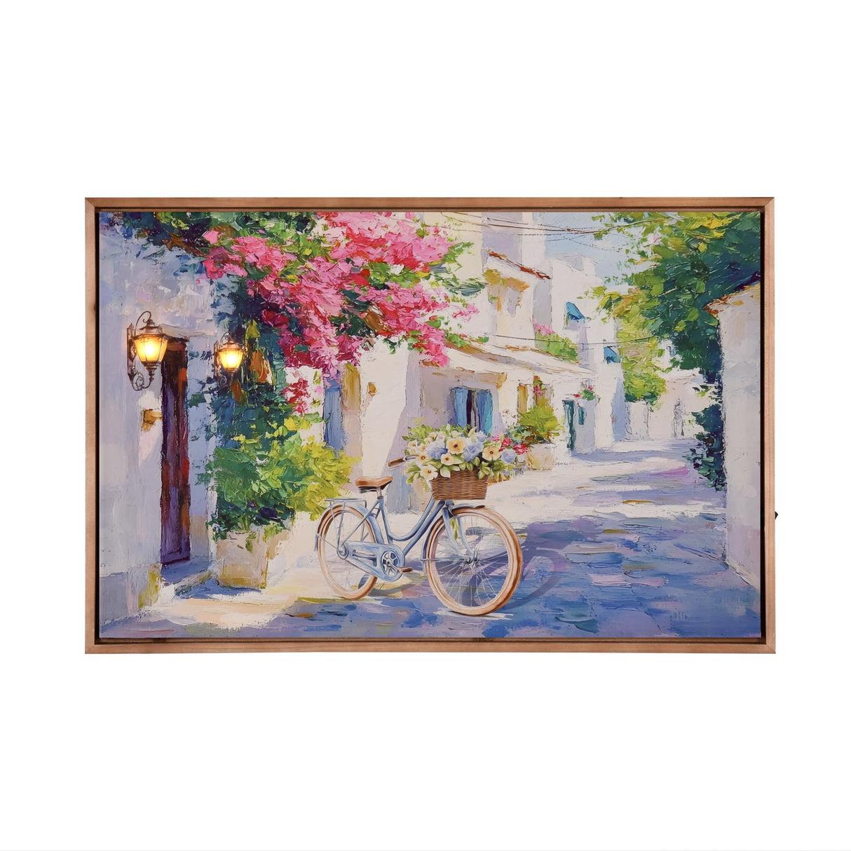 Floral Lane Canvas Wall Painting with LED Light- Multicolor