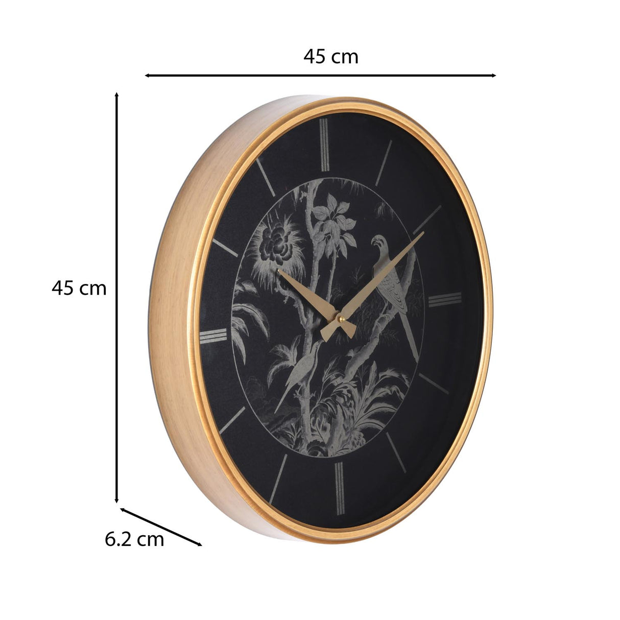 Birds On Dial Wall Clock- Black