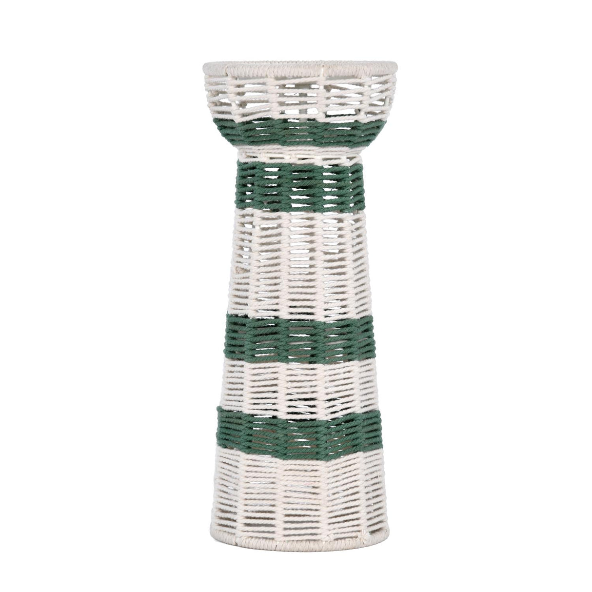 Decorative Tapered Candle Holder- Green & Beige, Large