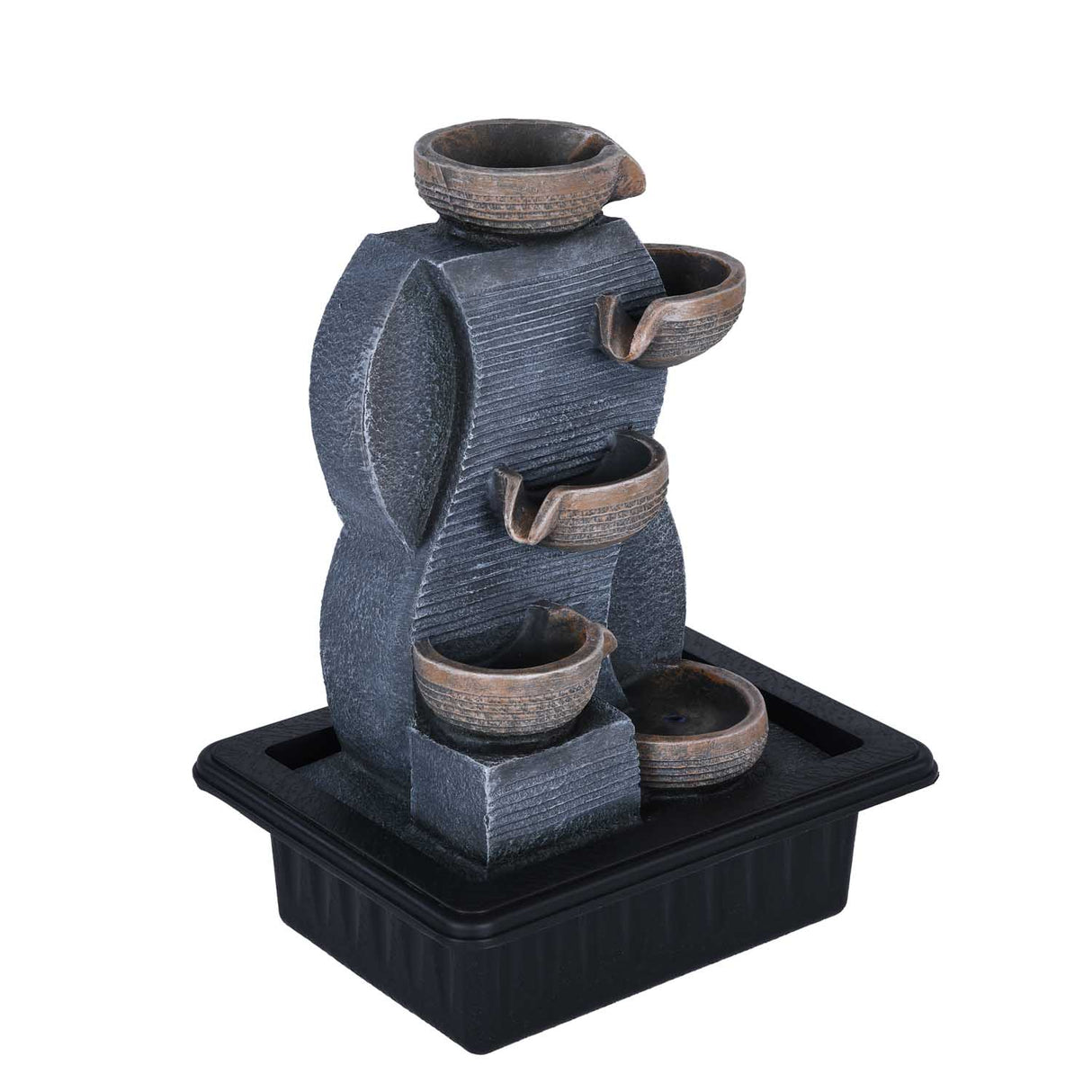 Decorative Five Pots Water Fountain- Grey & Black