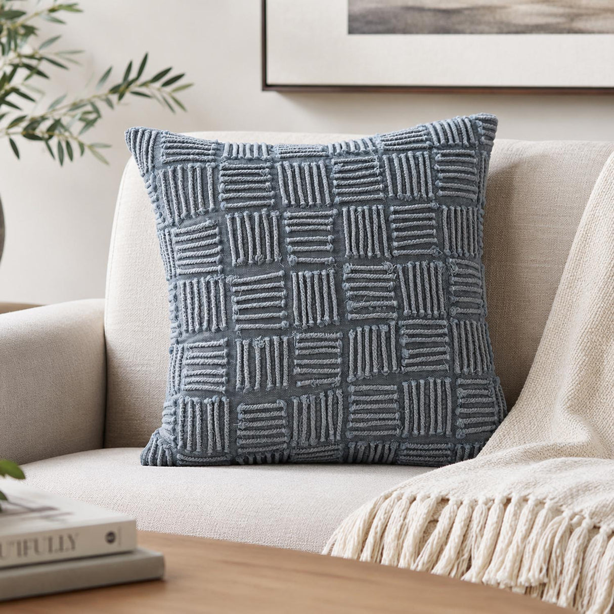 Gridline 30" x 30" Filled Cushion- Grey