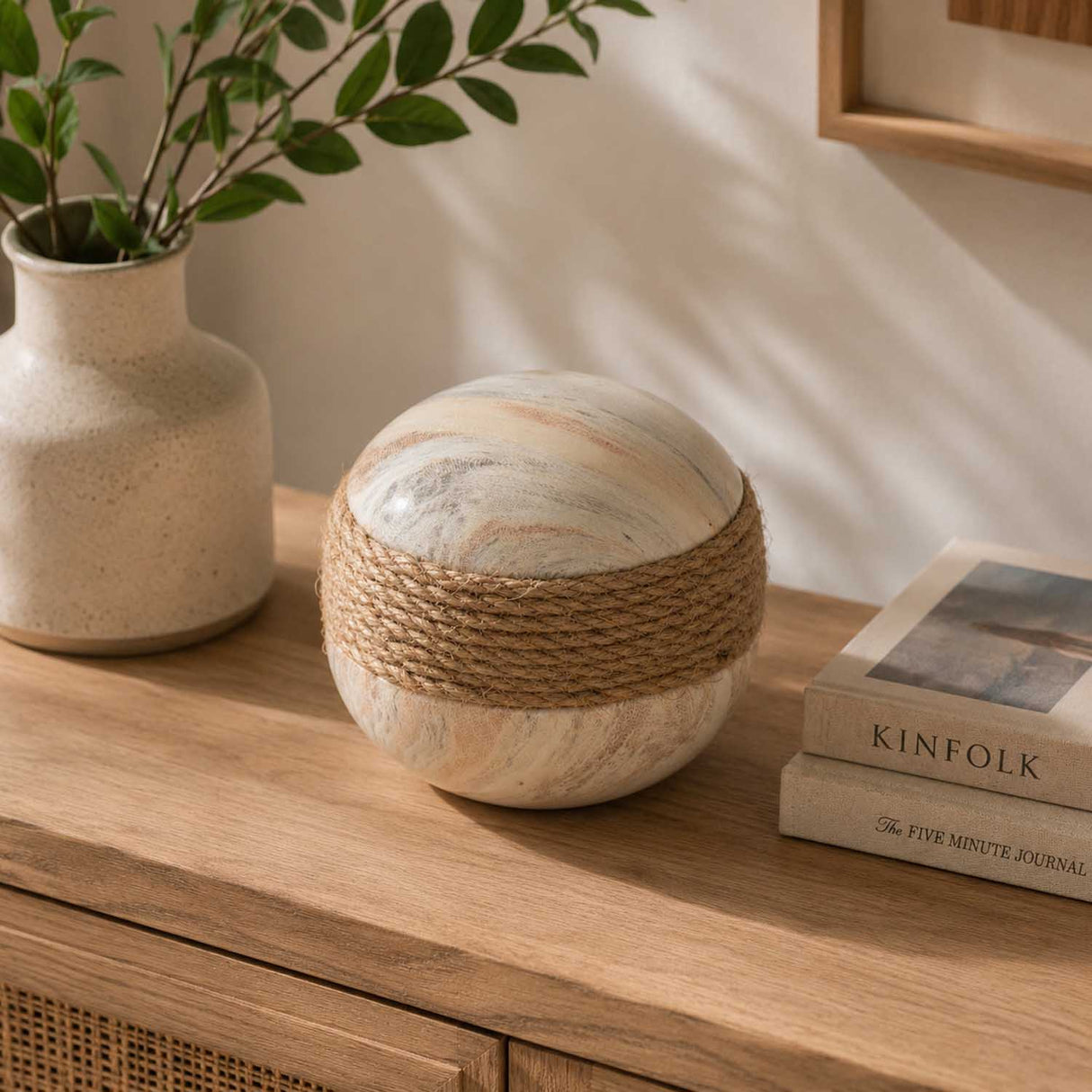 Dual Tone Ceramic Ball Showpiece- White & Brown