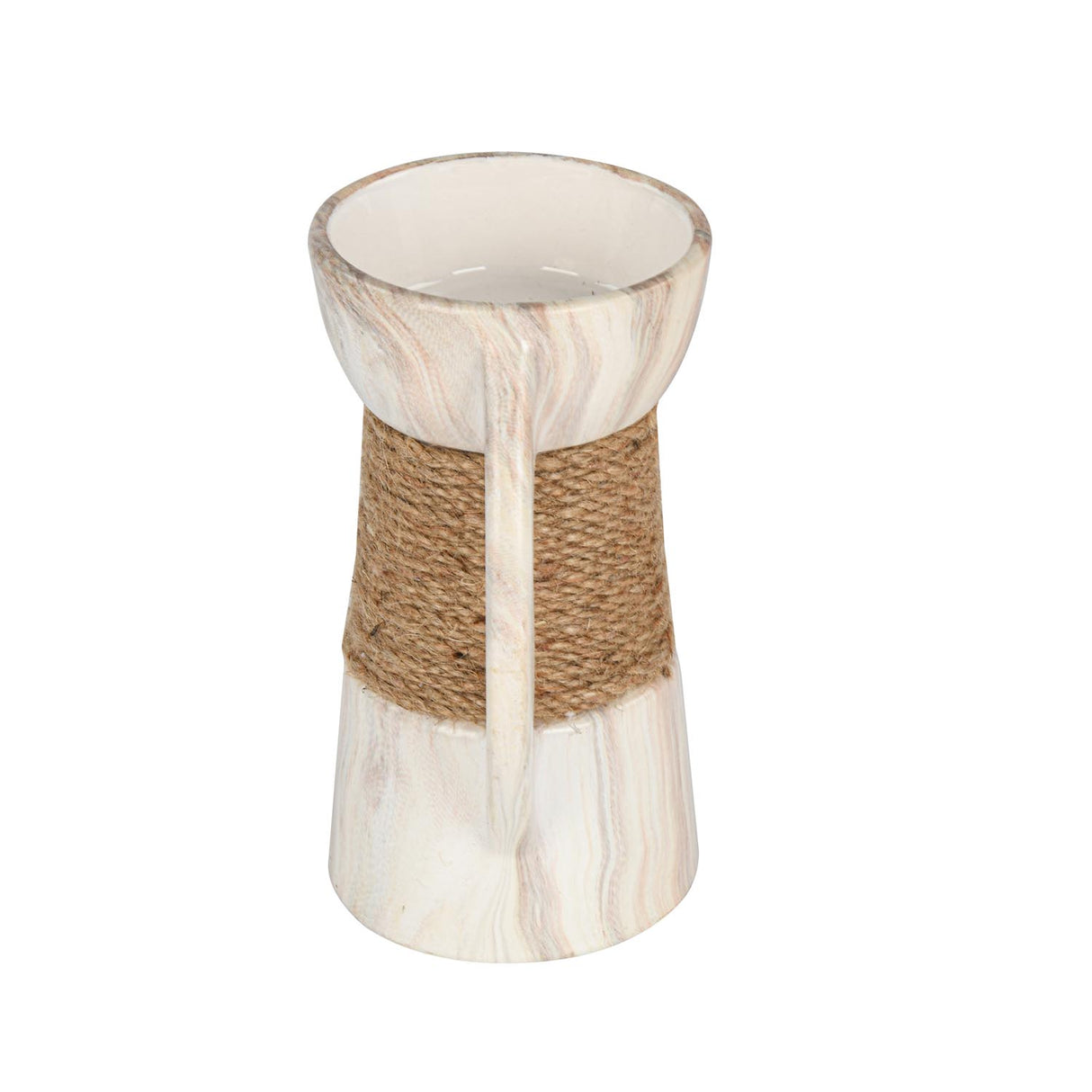 Decorative Ceramic Candle Holder- White & Brown, Small