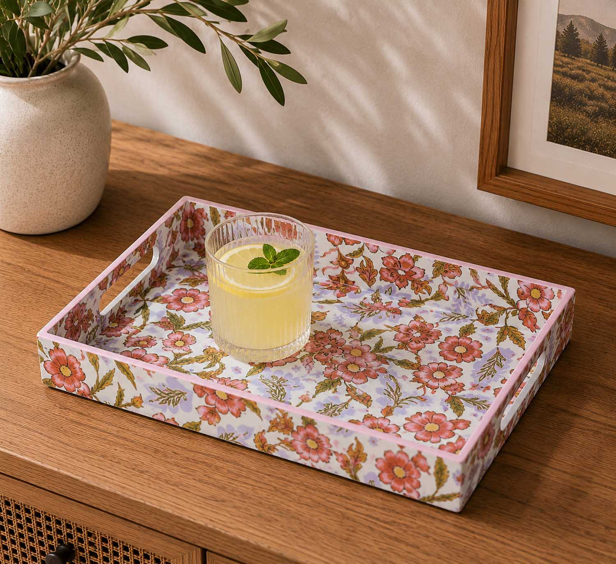 Small MDF Tray with Hand Grip- Pink