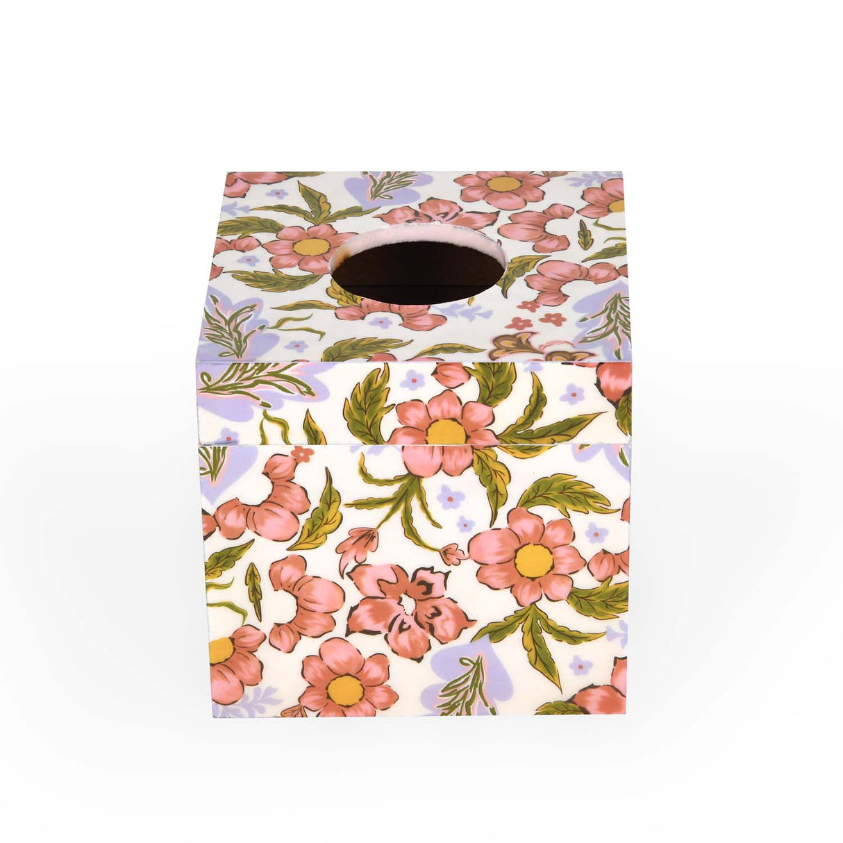 Square Wooden Tissue Box- Pink