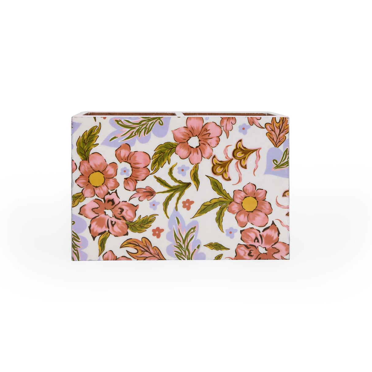 Square 2 Compartments Wooden Cutlery Holder- Pink