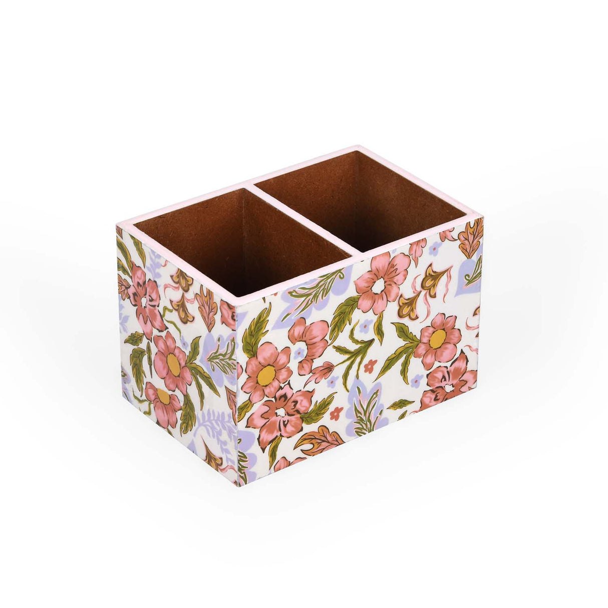 Square 2 Compartments Wooden Cutlery Holder- Pink