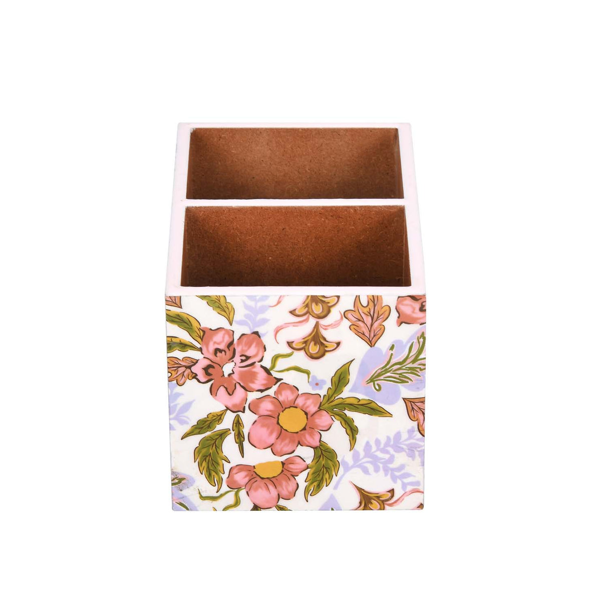 Square 2 Compartments Wooden Cutlery Holder- Pink