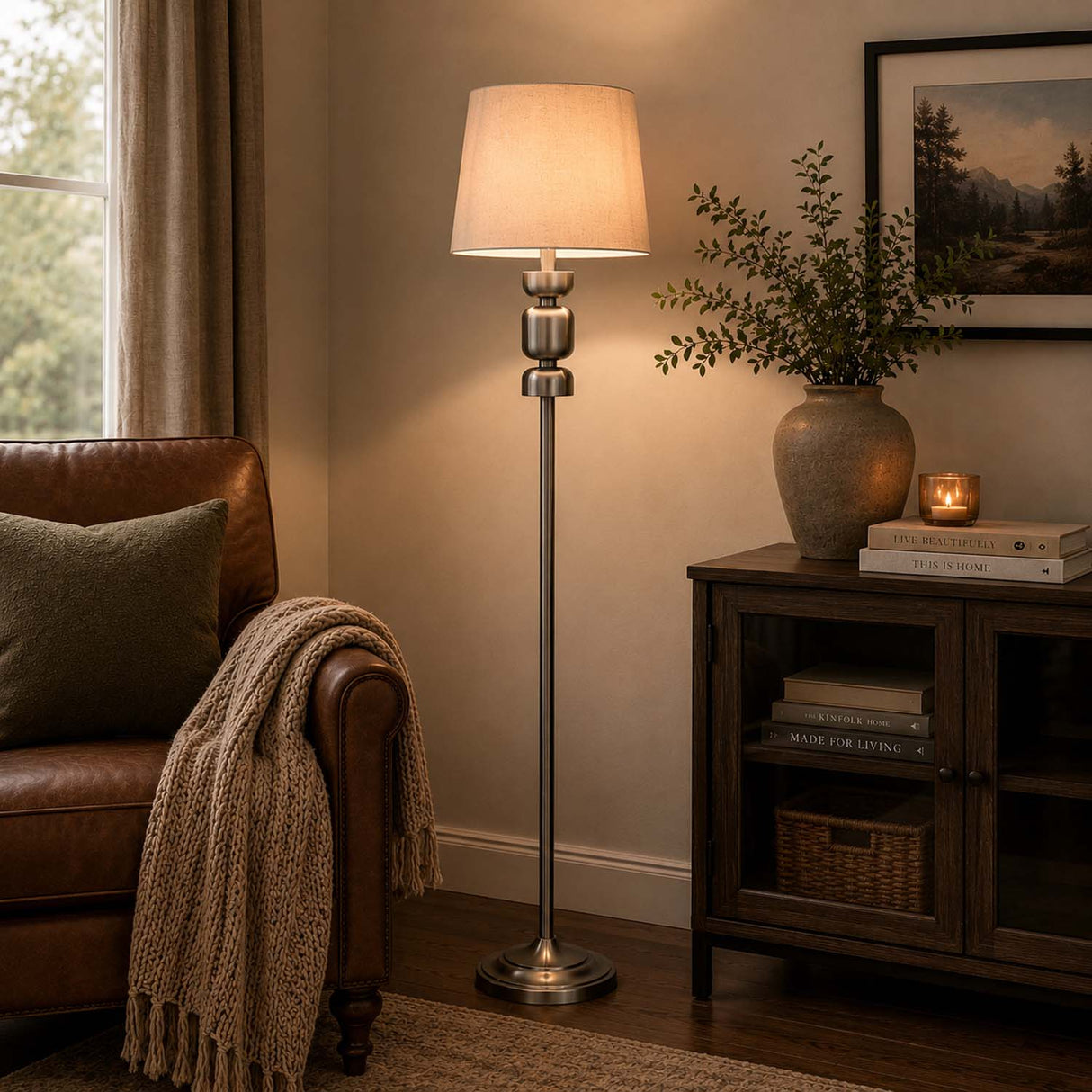 Stacked Drums Metal & Fabric Floor Lamp- Silver & White