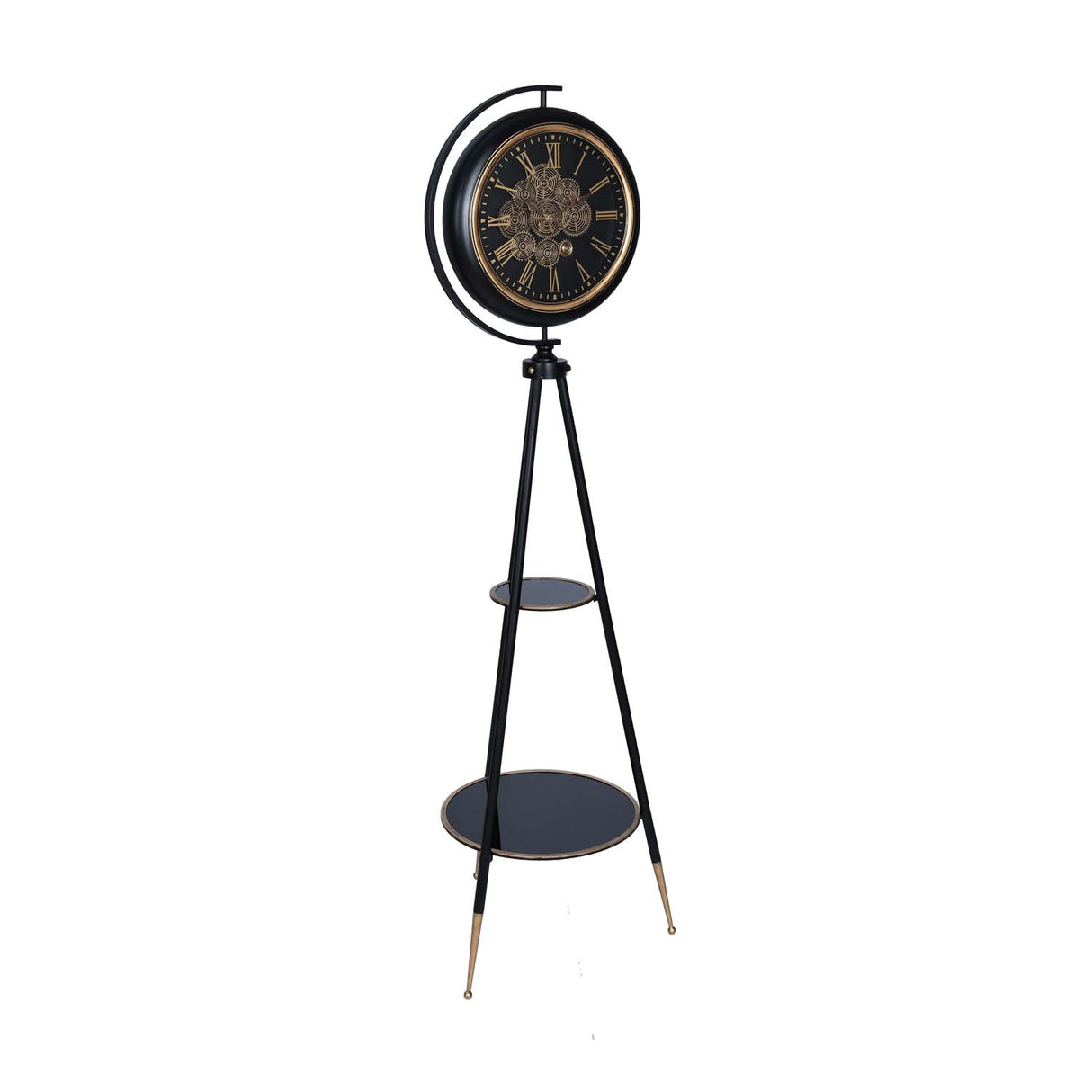 Gear Mechanism Floor Clock- Black & Gold