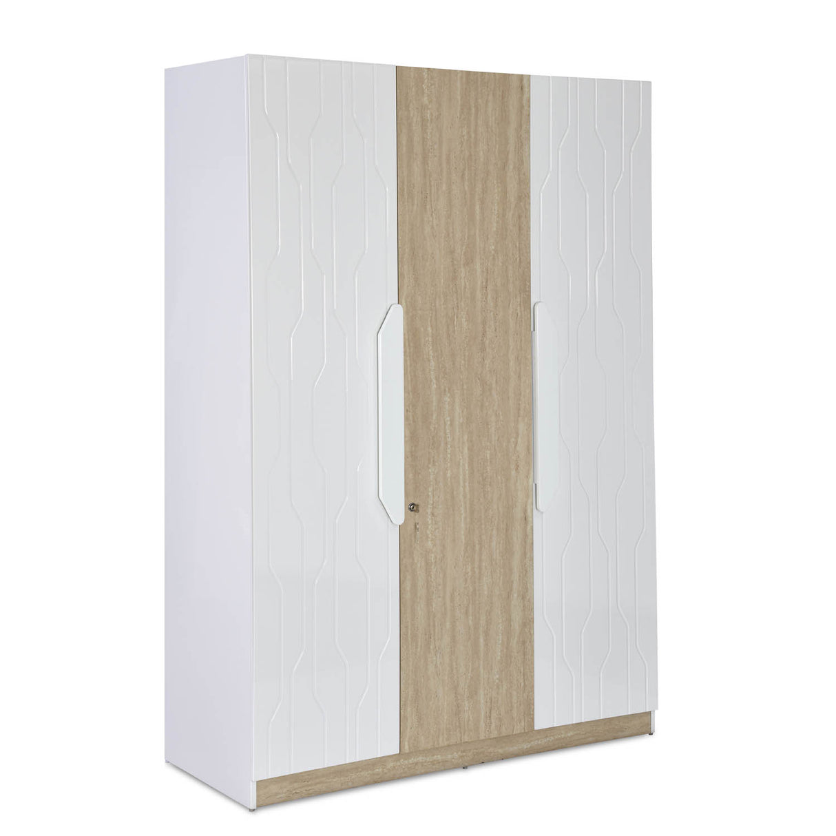 Tron 3 Door Wardrobe- Travertine & White