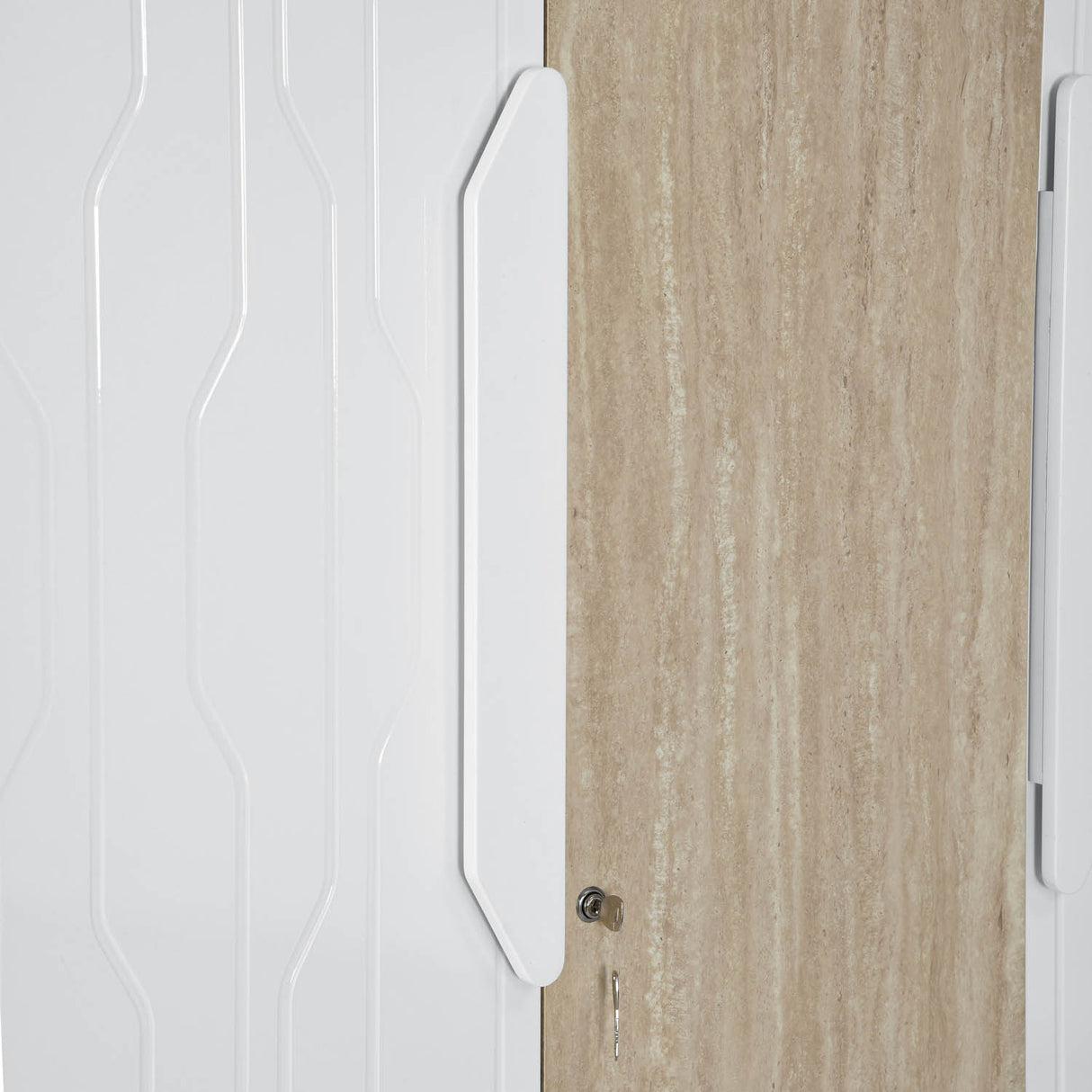 Tron 3 Door Wardrobe- Travertine & White