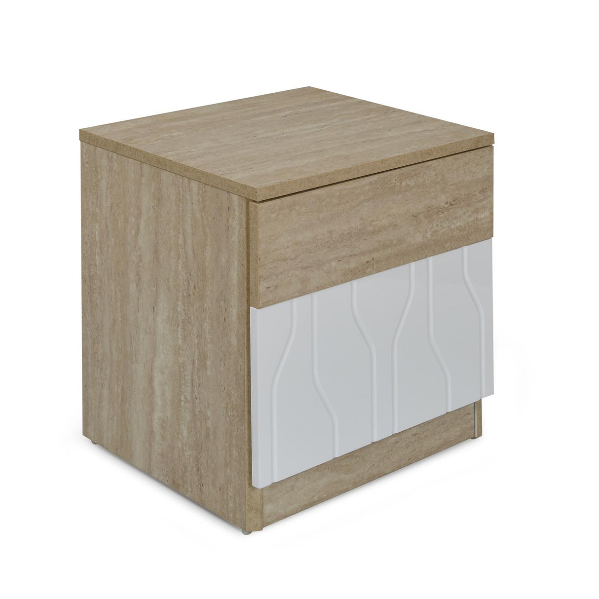 Tron Night Stand- Travertine & White