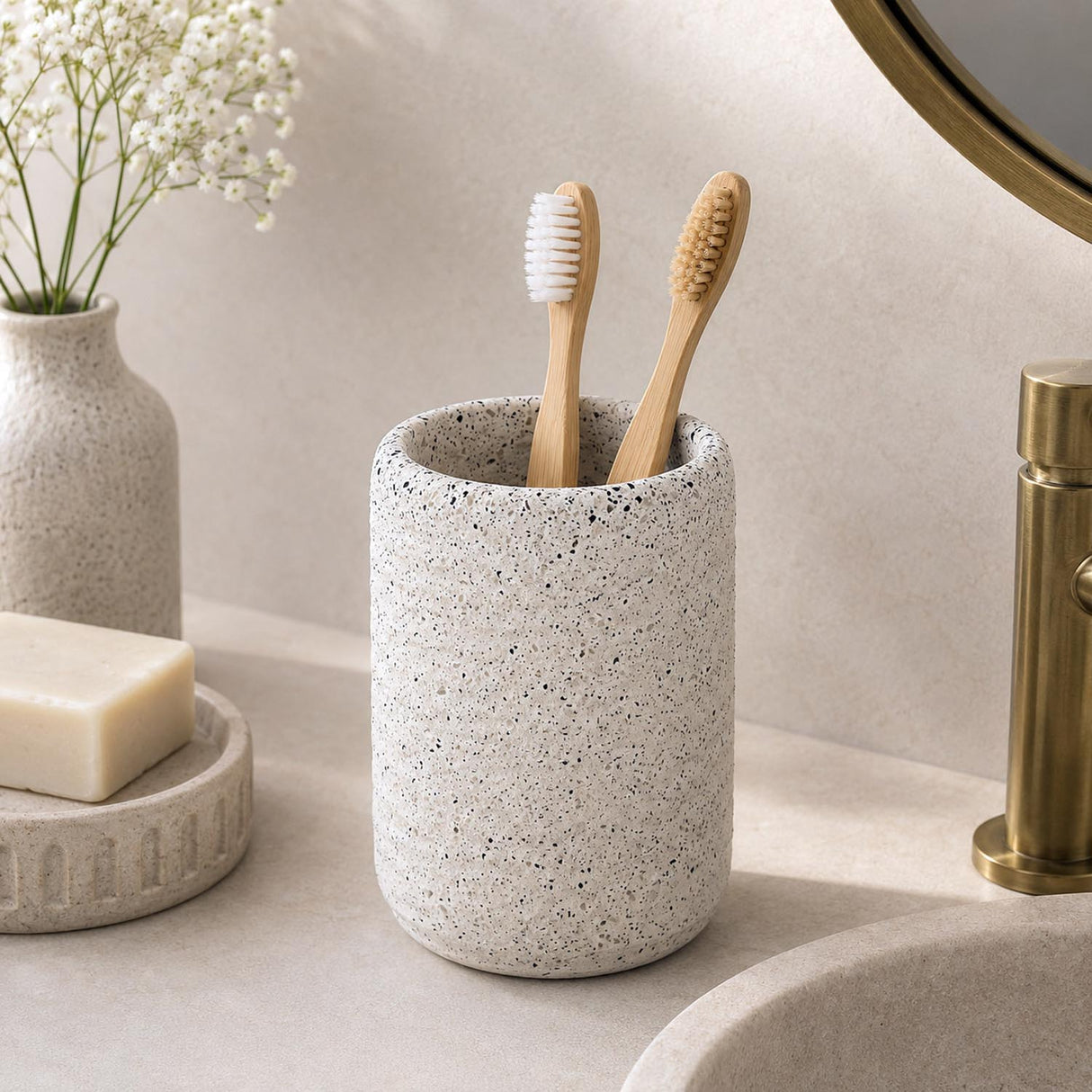 Textured Polyresin Tumbler- Off White