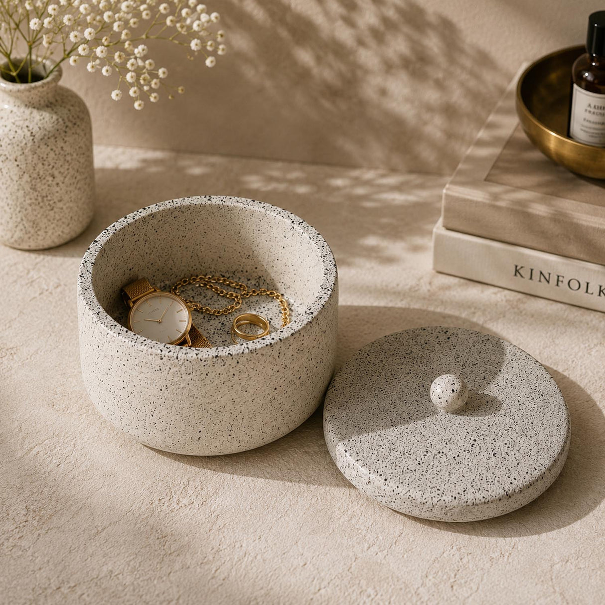 Textured Polyresin Storage Box- Off White