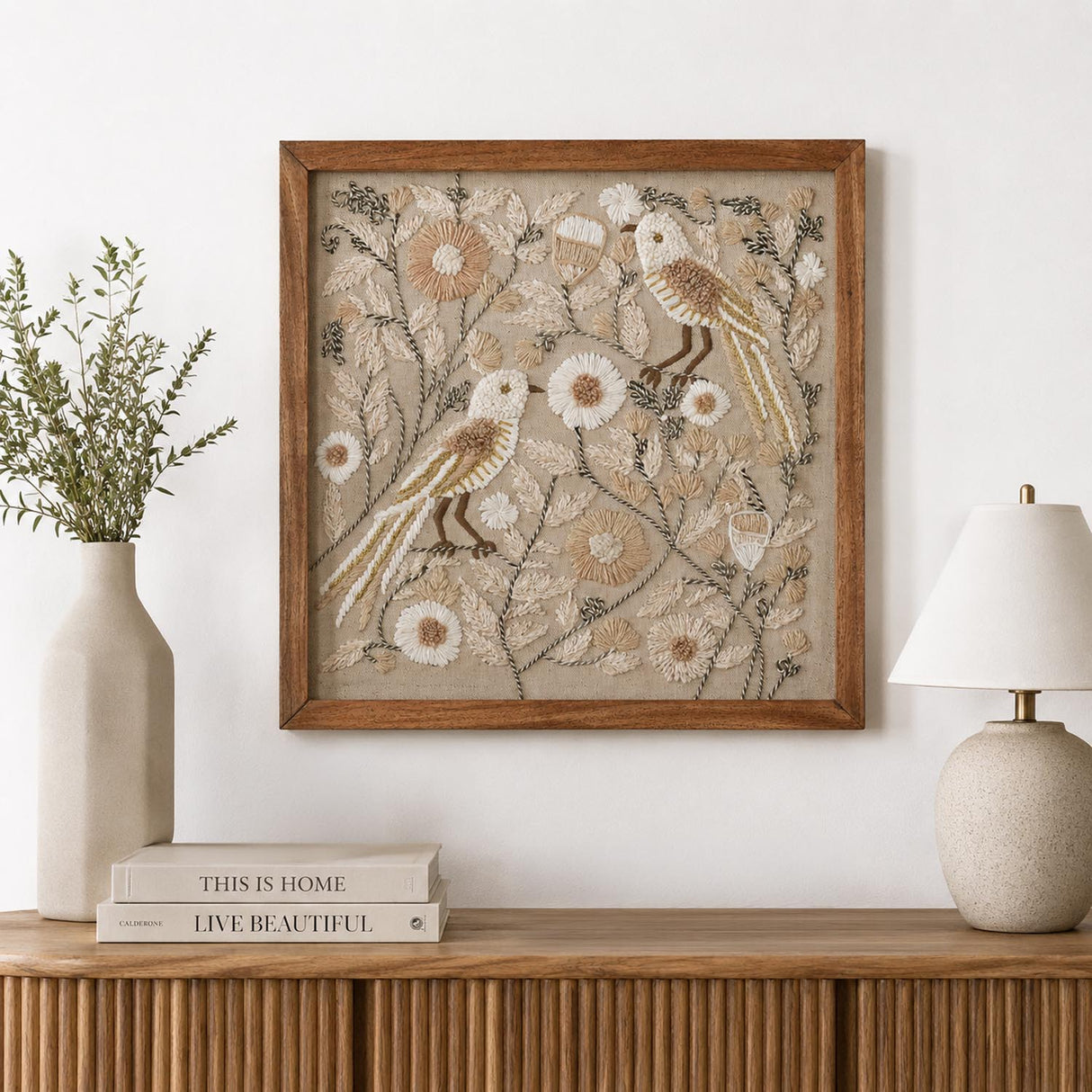 Embroidered Wall Art- Beige