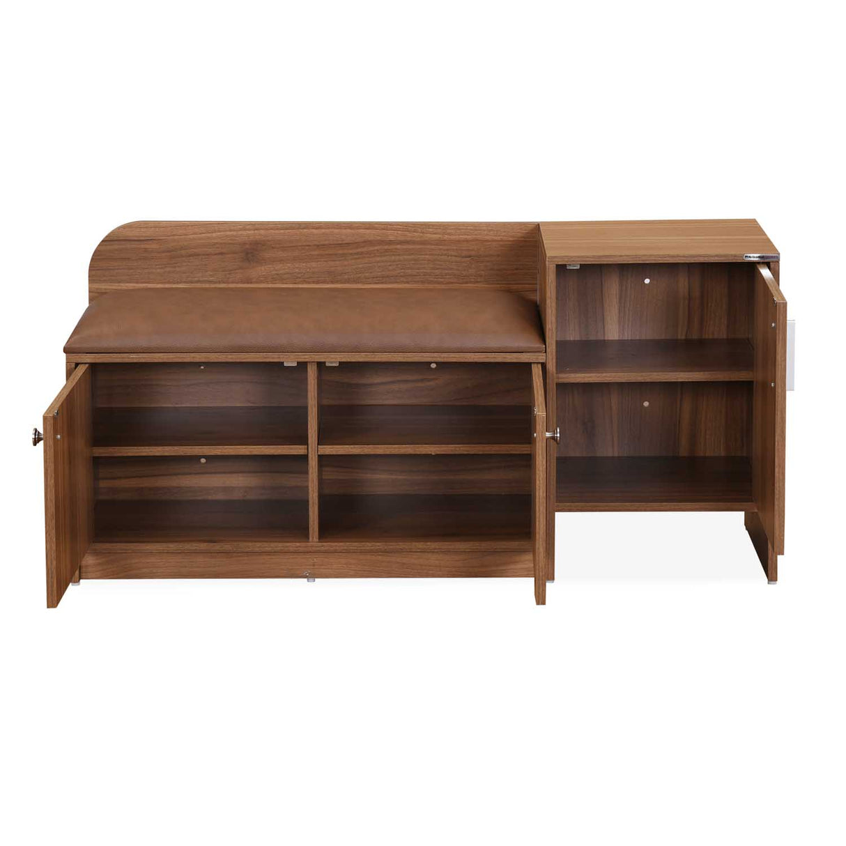 Magnus 3 Door Shoe Cabinet with Small Storage Tower- Lyon Walnut