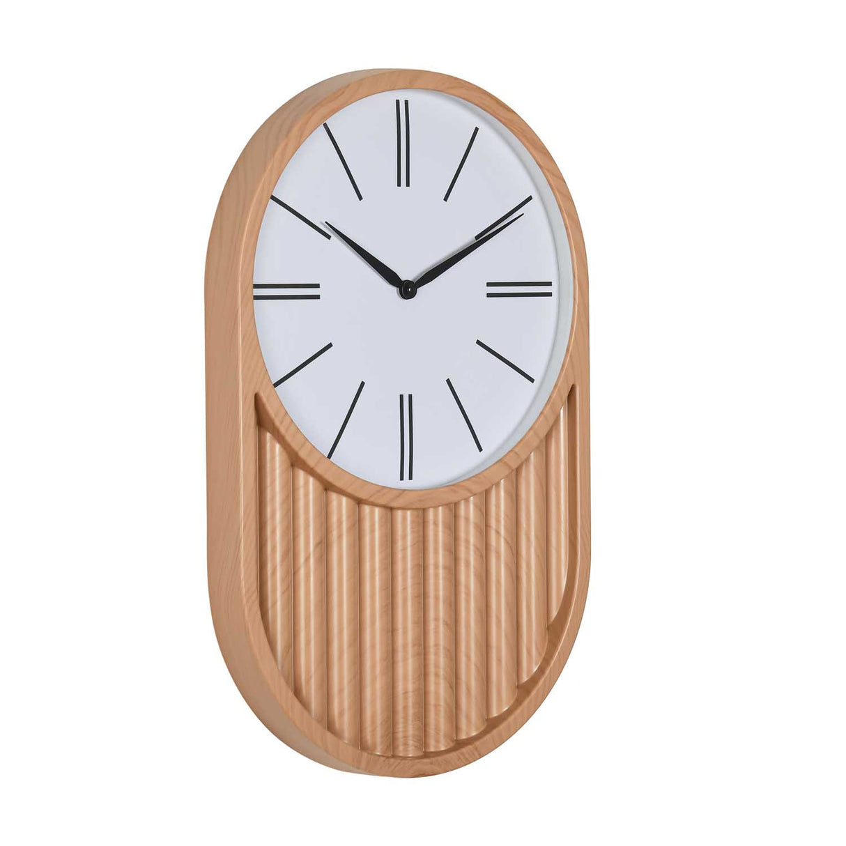 Oval Fluted Wall Clock- Light Brown