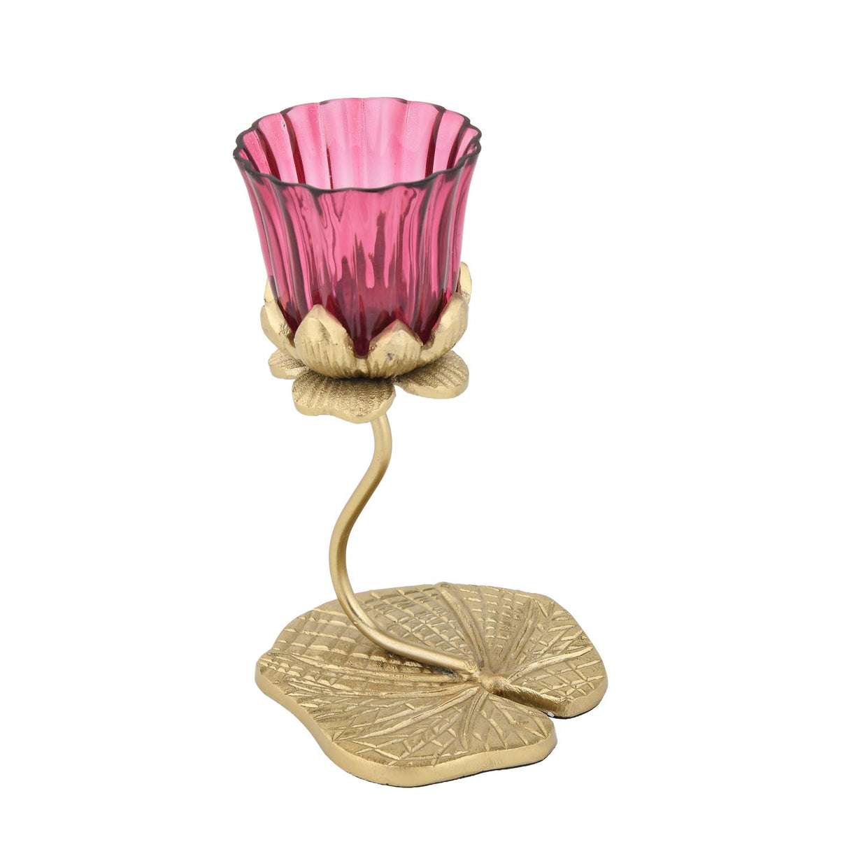 Single Lotus Metal and Glass Candle Holder- Pink & Gold
