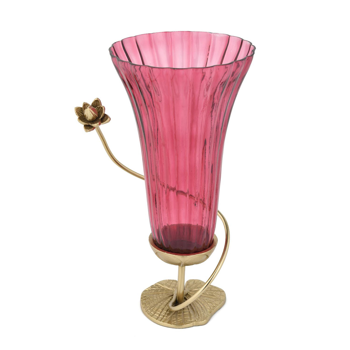 Swirl Lotus Metal and Glass Tall Vase- Pink & Gold
