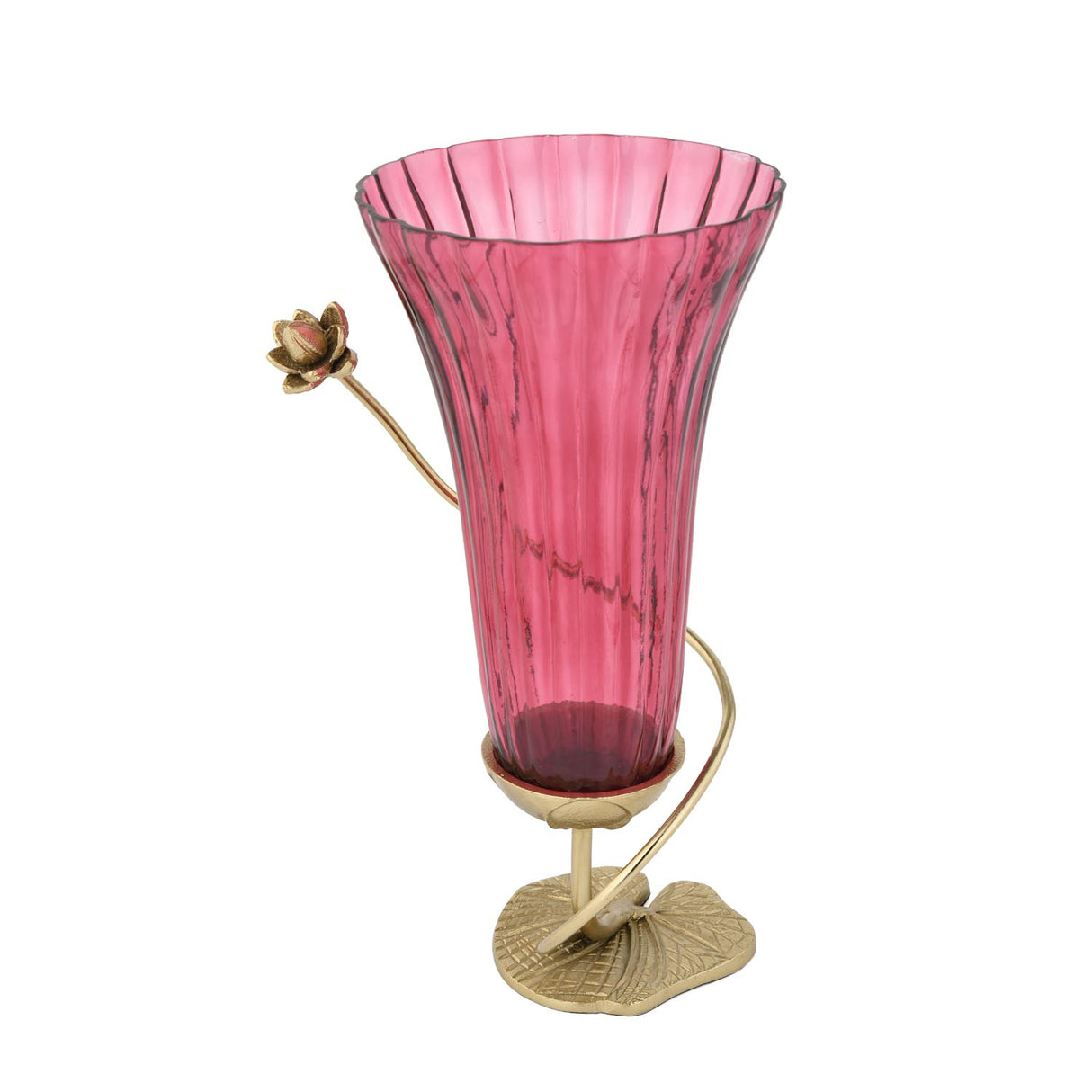 Swirl Lotus Metal and Glass Tall Vase- Pink & Gold