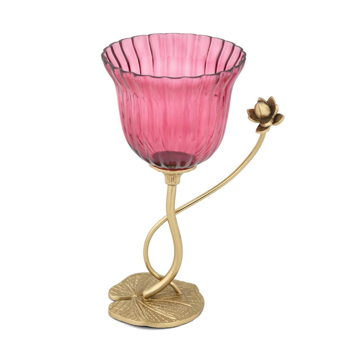 Fluted Lotus Metal and Glass Vase- Pink & Gold