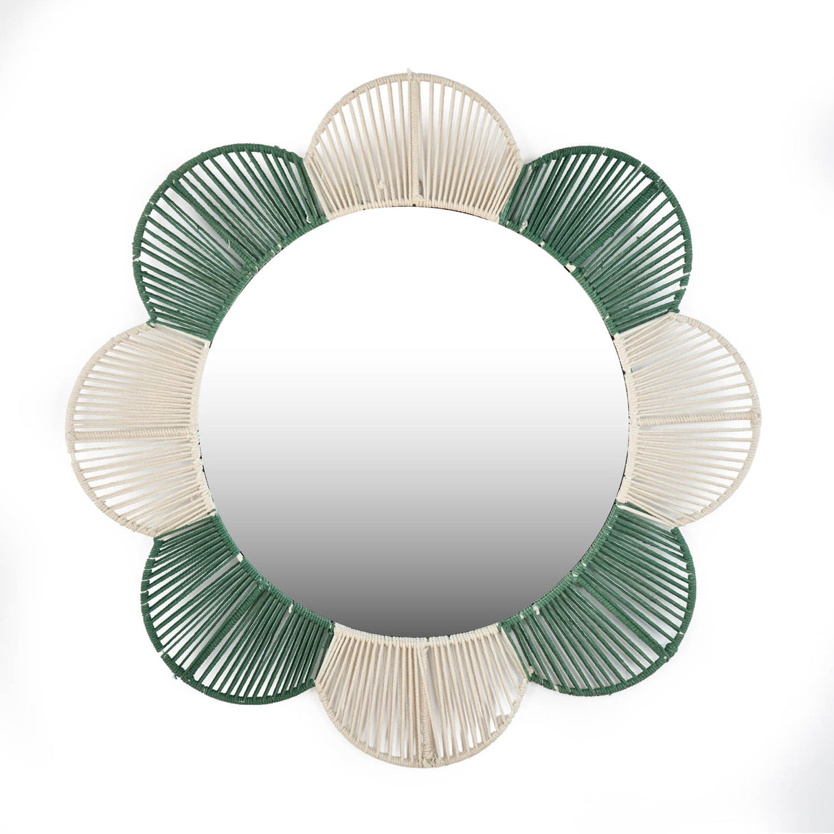 Petal Pattern Decorative Mirror- Green & Beige