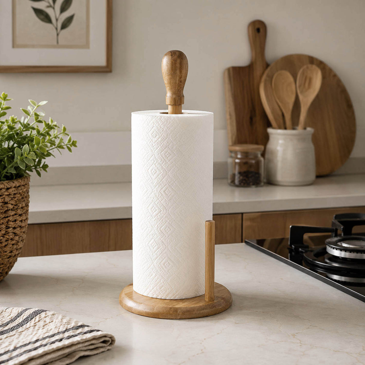 Vertical Bamboo Tissue Holder- Beige