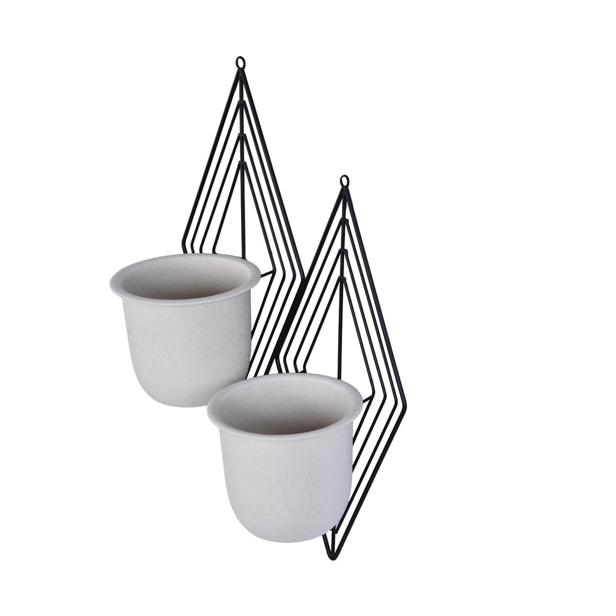 Wall Mountable Metal Duo Planter- Ivory & Black