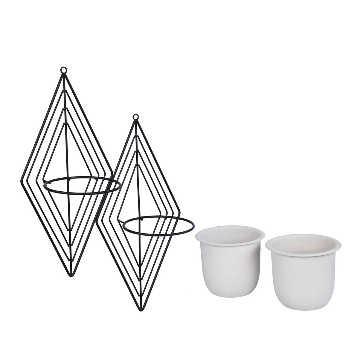 Wall Mountable Metal Duo Planter- Ivory & Black
