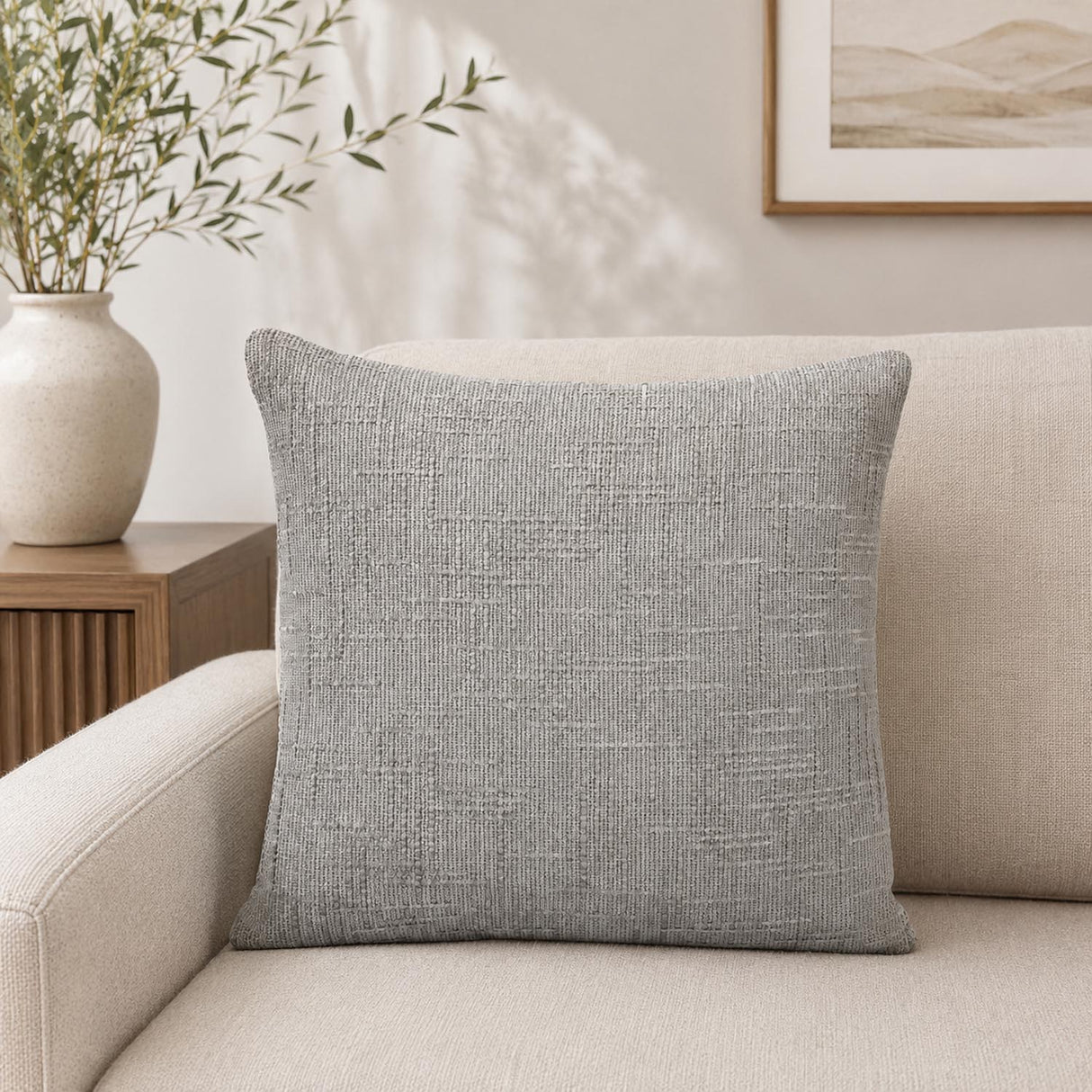 Slub Polyester 50 x 50 cm Filled Cushion- Grey