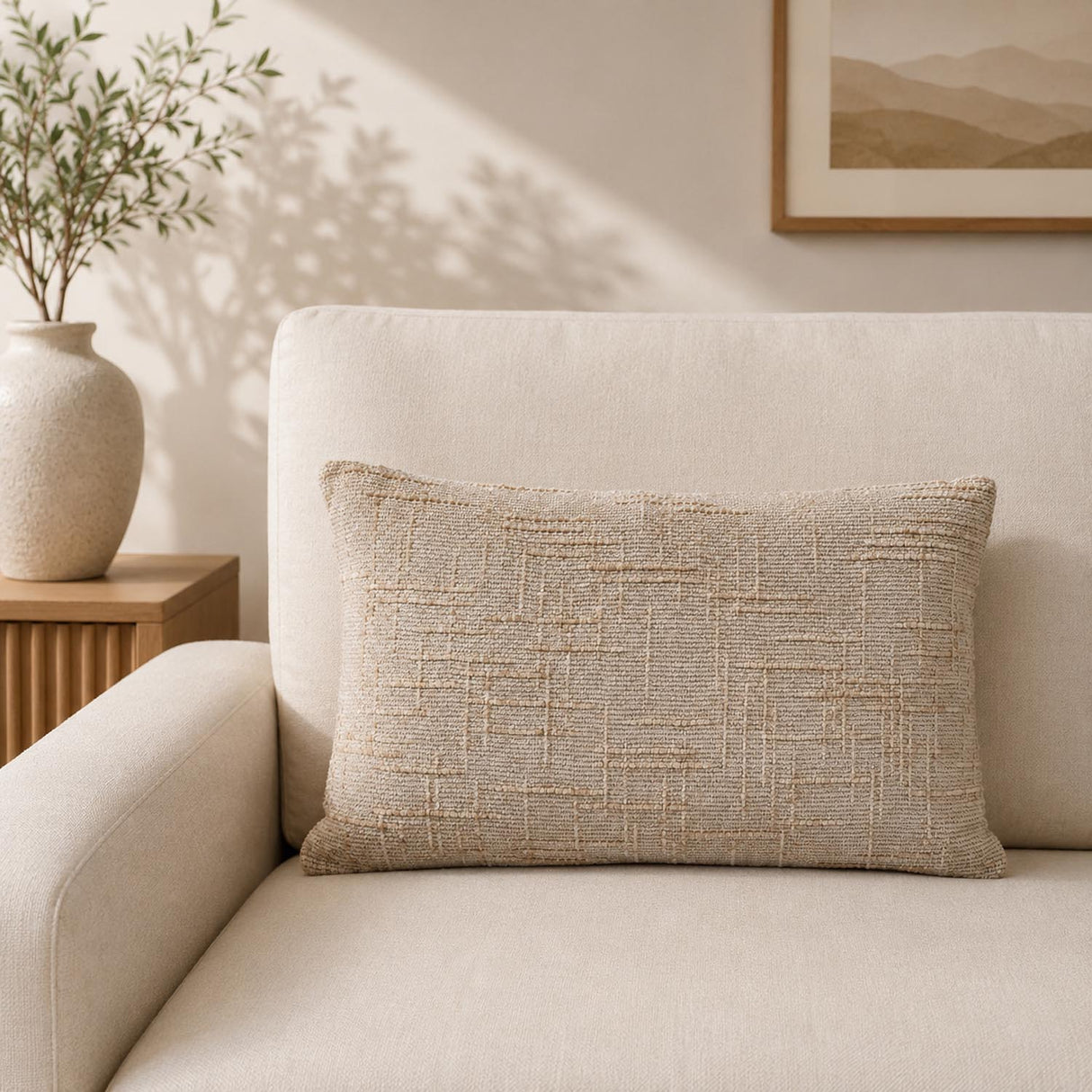 Slub Polyester 50 x 30 cm Filled Cushion- Taupe