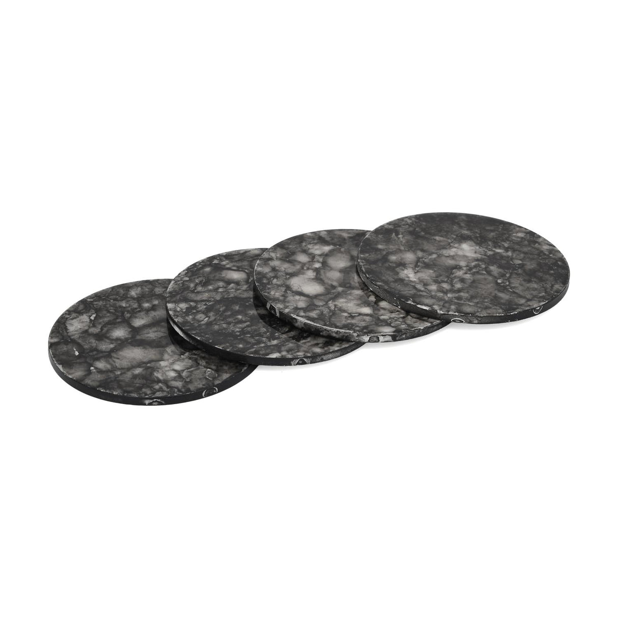 Round Coasters Set of 4 with Holder- Black & Gold