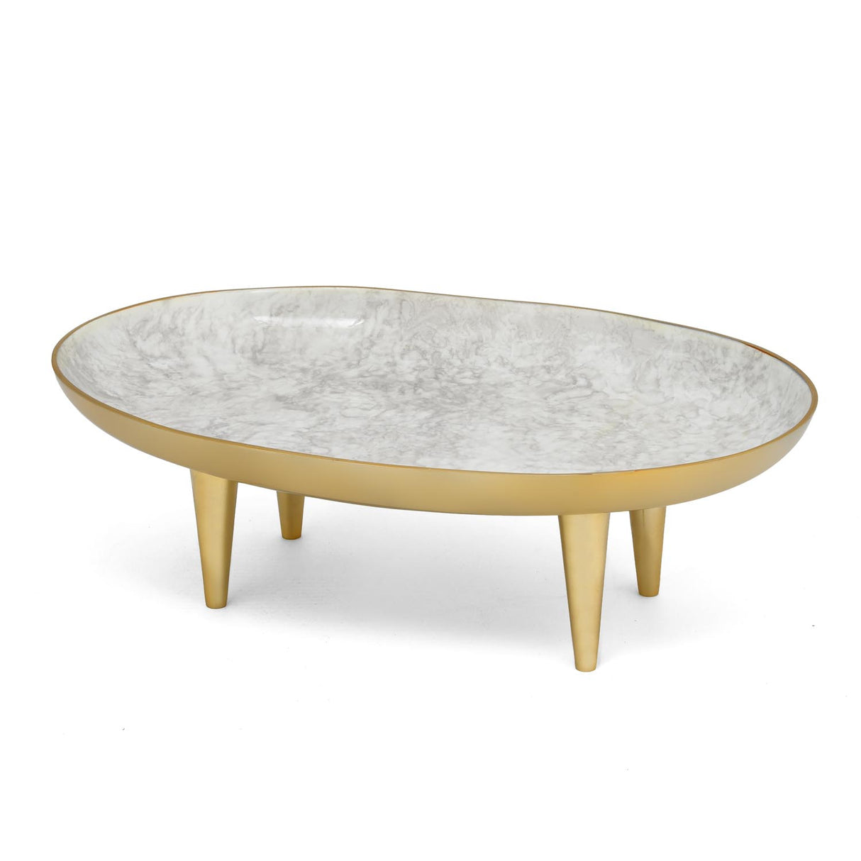 Oval Serving Plate with Legs- Small, White & Gold
