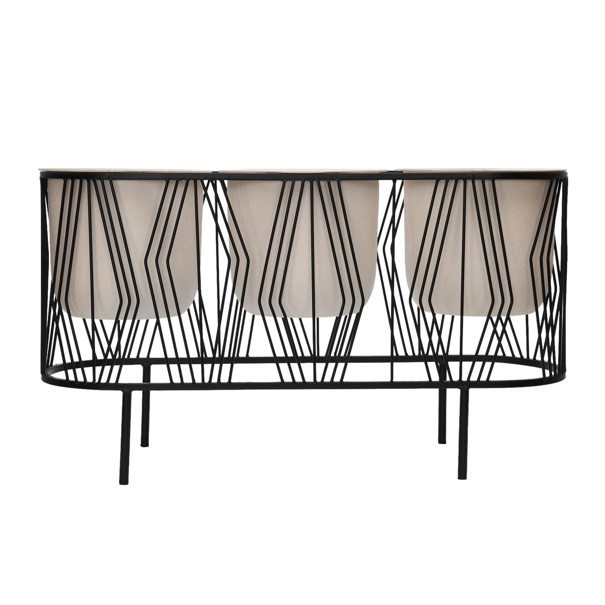 Three Pot Metal Planter- Ivory & Black