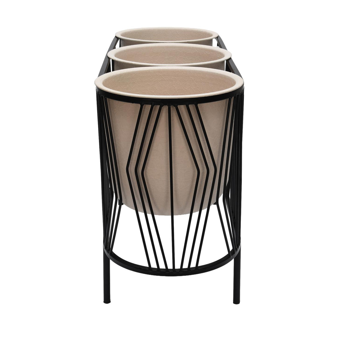 Three Pot Metal Planter- Ivory & Black