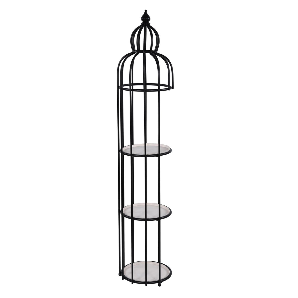 Bird Cage Shape Metal Planter Stand- Ivory & Black