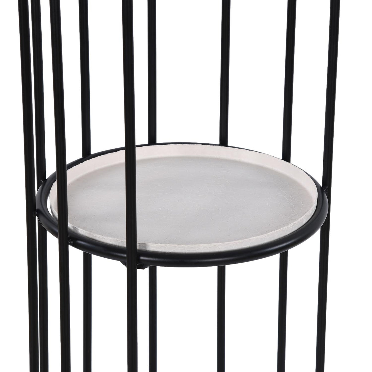 Bird Cage Shape Metal Planter Stand- Ivory & Black