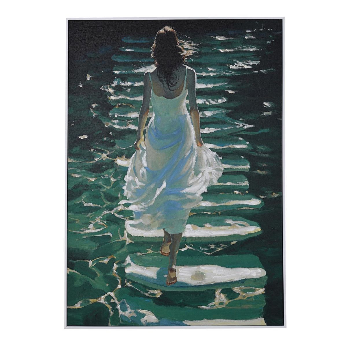 Walking Girl Canvas Painting- Multicolor
