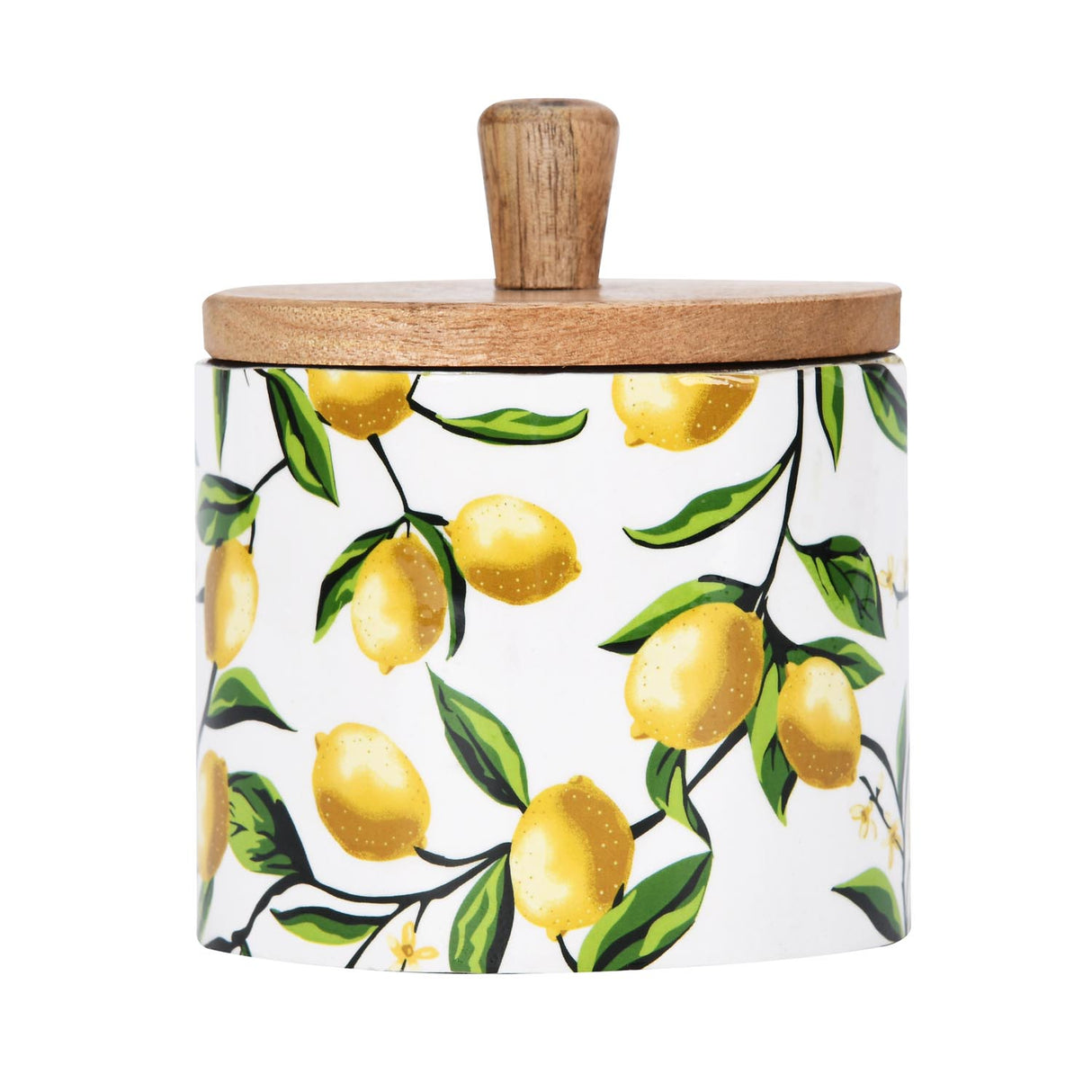 Small Round Wooden Cannister- Yellow