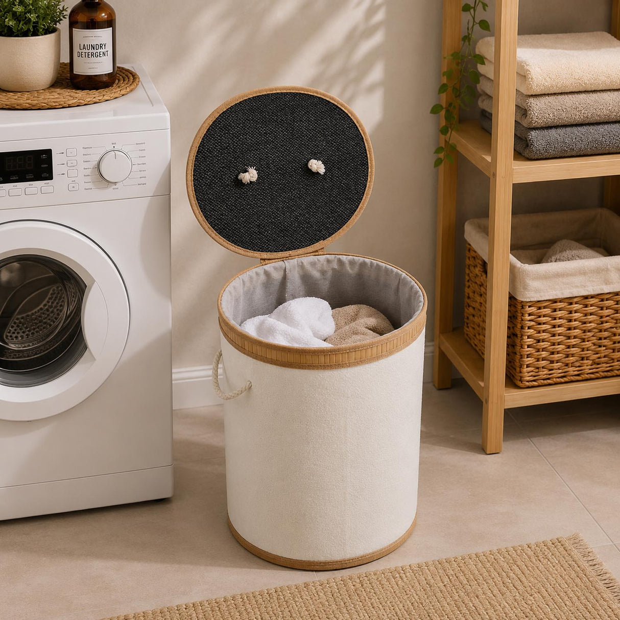 Plush Bamboo and Polyester Laundry Bag Cover- White