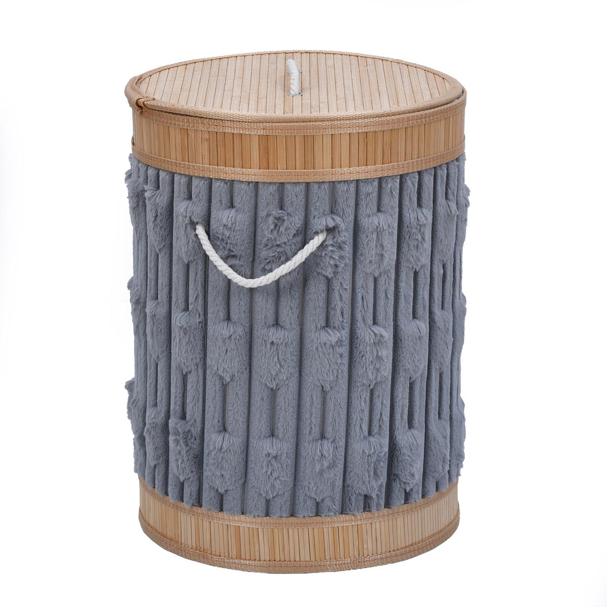 Decorative Bamboo and Polyester Laundry Bag Cover- Grey