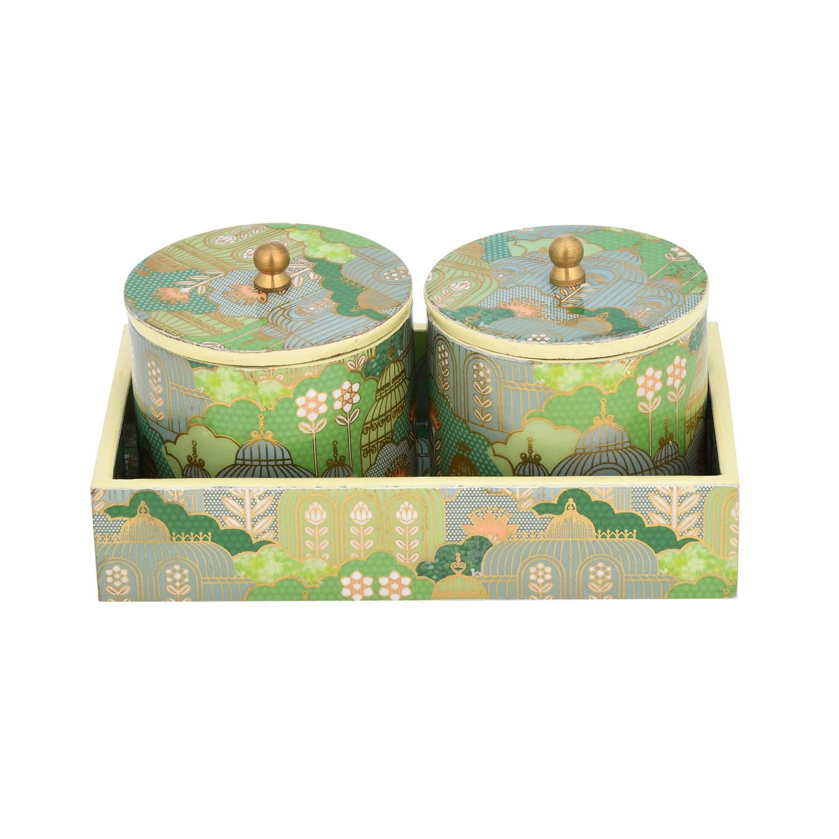 Multipurpose Cannister Set of 2 With Tray- Green