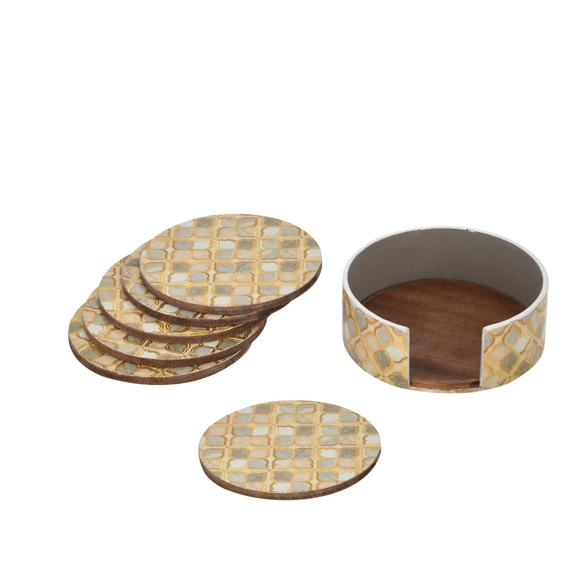 Decorative Set of 4 Coaster with Handle- Brown