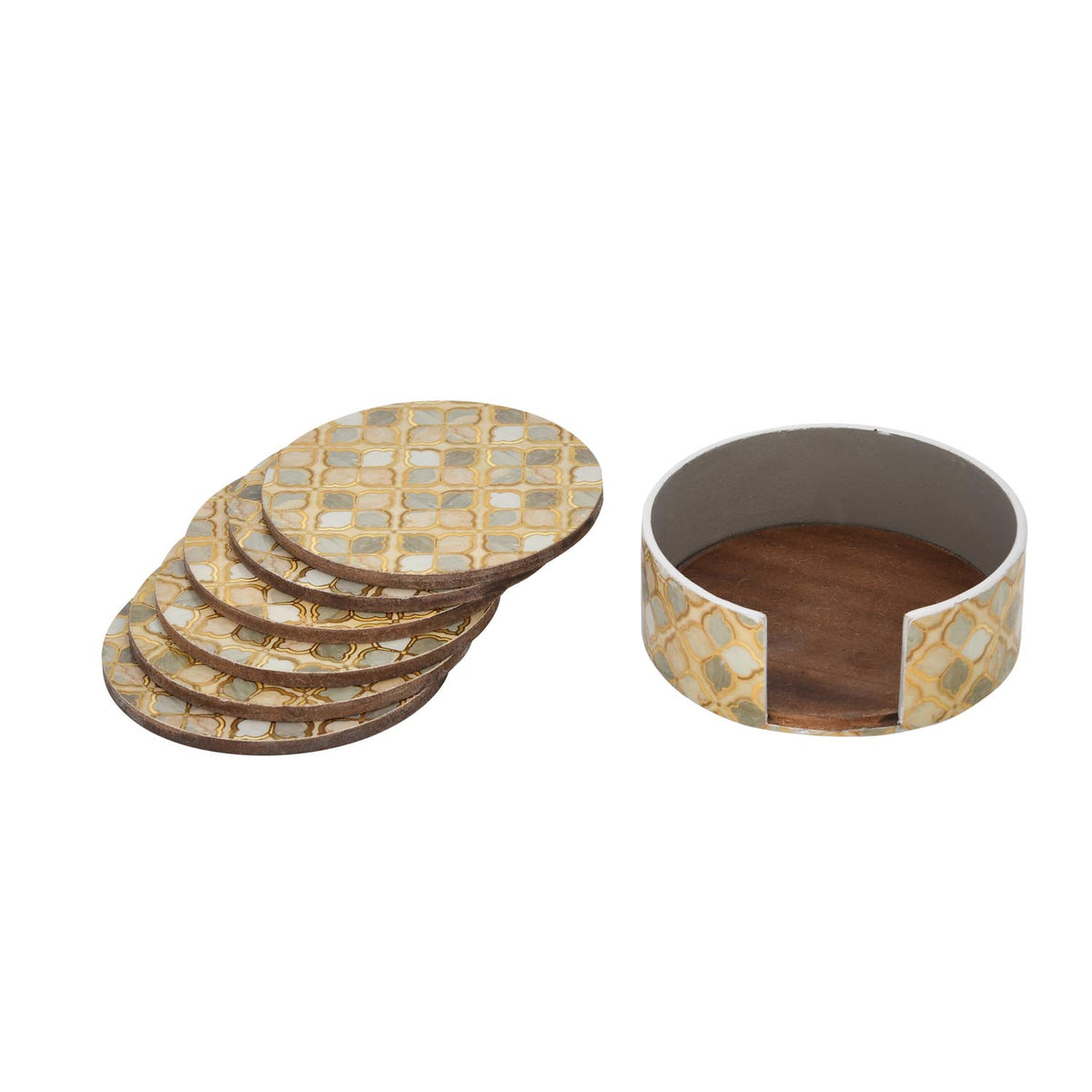 Decorative Set of 4 Coaster with Handle- Brown