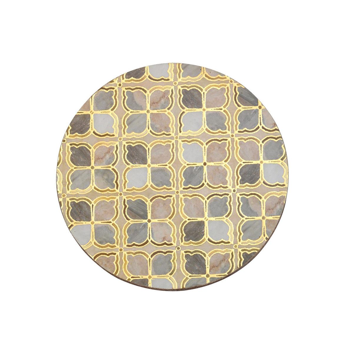Decorative Set of 4 Coaster with Handle- Brown