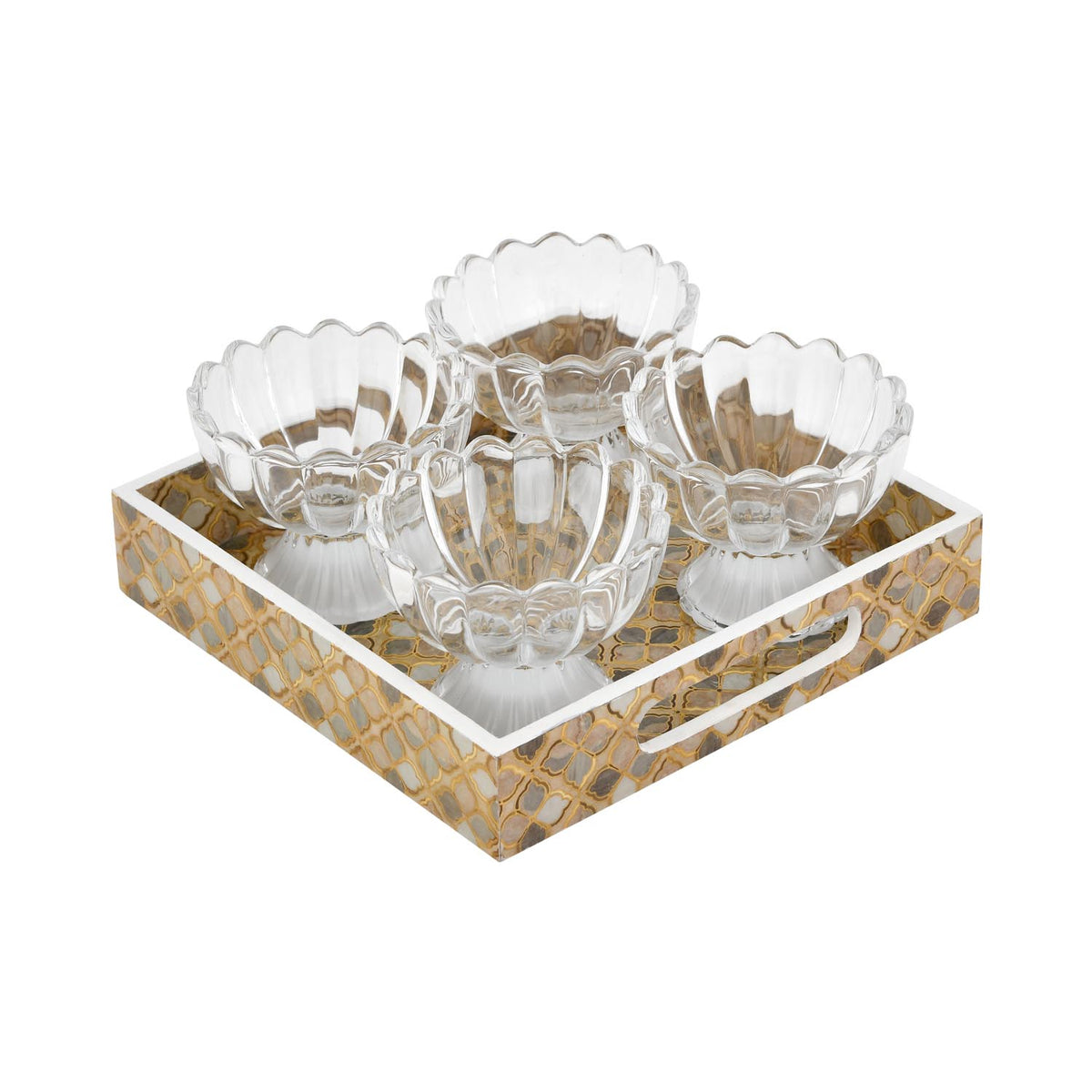 Decorative Set of 4 Bowls with Tray- Brown